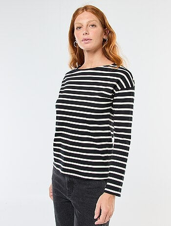 T-shirt in jersey a maniche lunghe con motivo a righe