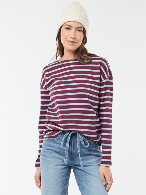 T-shirt in jersey a maniche lunghe con motivo a righe - Kiabi