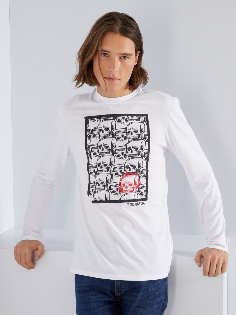 T-shirt in jersey a maniche lunghe con stampa BIANCO - Kiabi