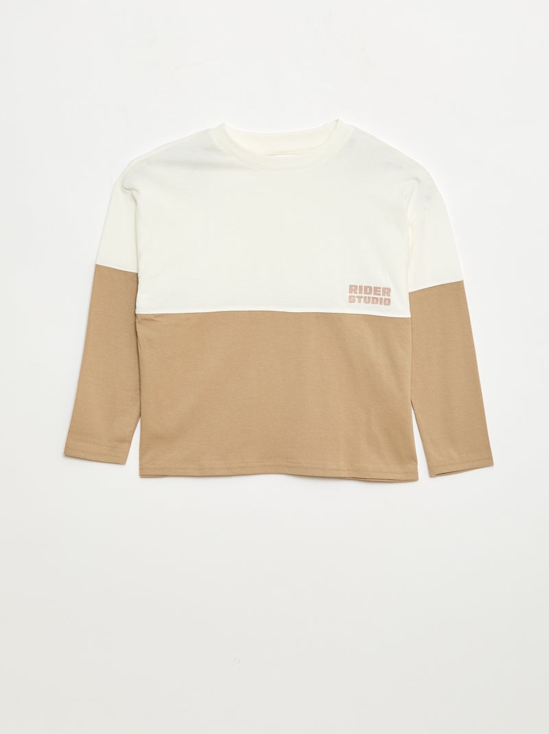 T-shirt in jersey a maniche lunghe effetto colorblock Beige - Kiabi