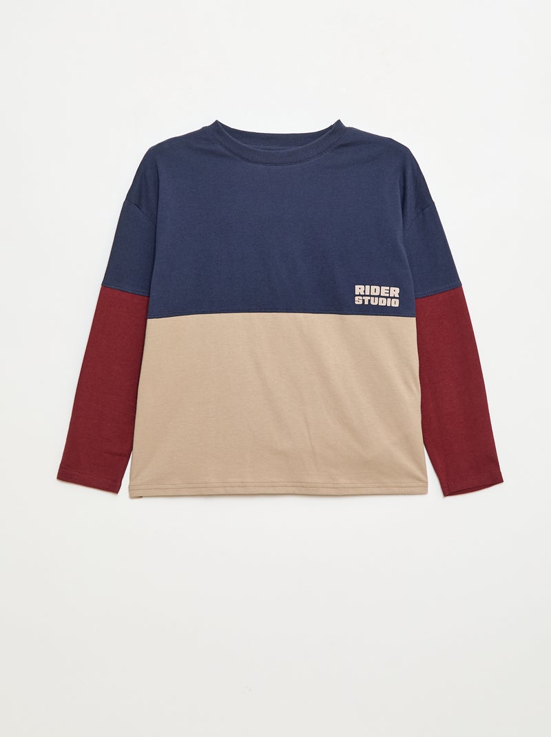 T-shirt in jersey a maniche lunghe effetto colorblock Blu - Kiabi