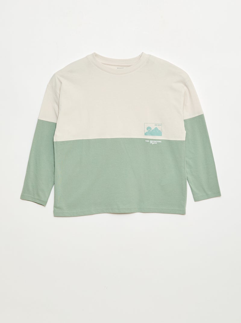 T-shirt in jersey a maniche lunghe effetto colorblock Verde - Kiabi