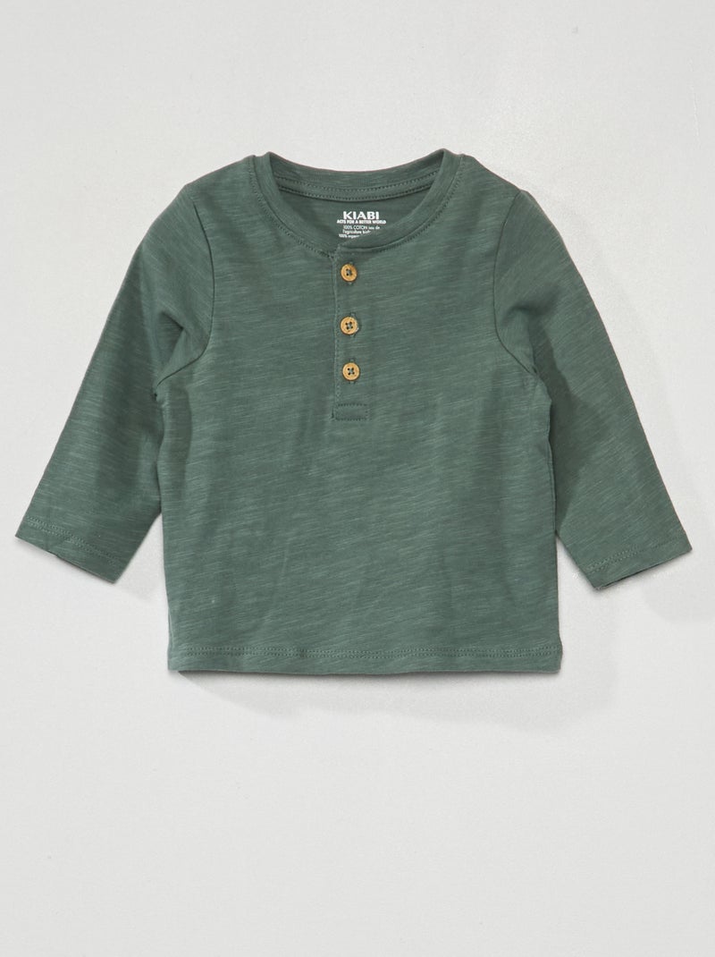 T-shirt in jersey a maniche lunghe grigio verde - Kiabi