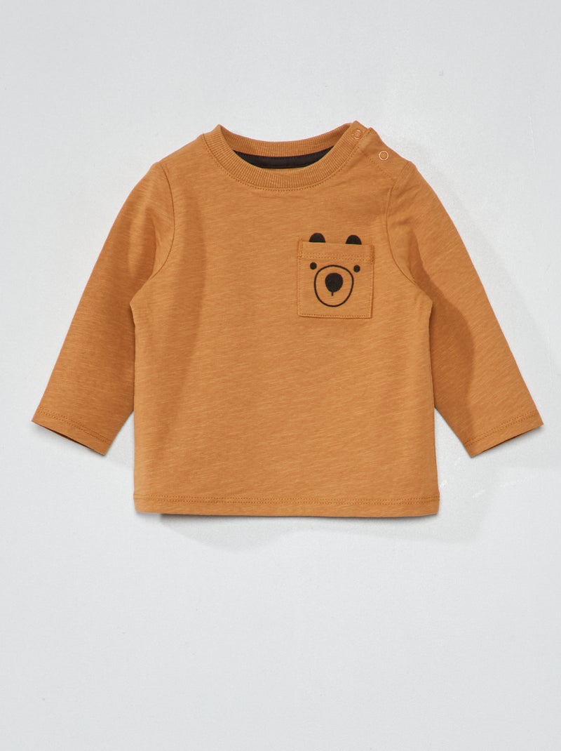 T-shirt in jersey a maniche lunghe MARRONE - Kiabi