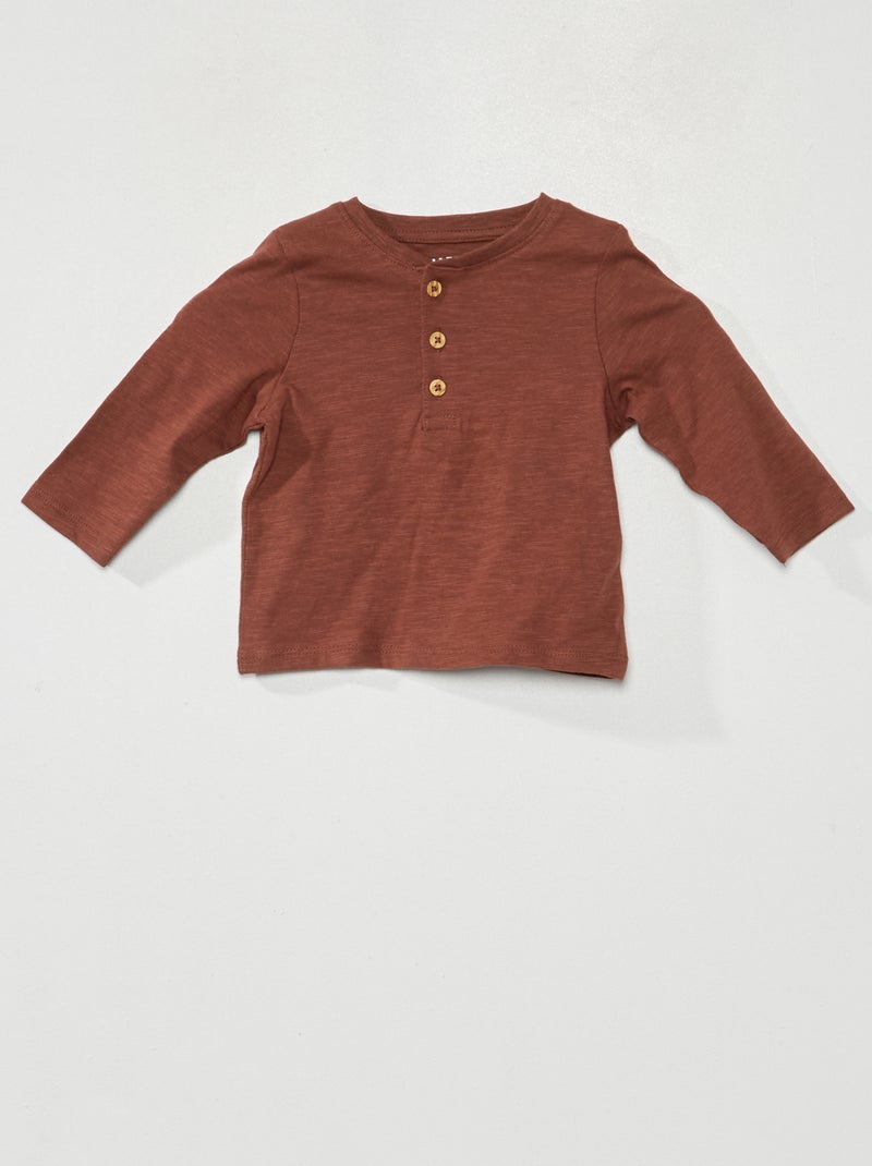 T-shirt in jersey a maniche lunghe MARRONE - Kiabi