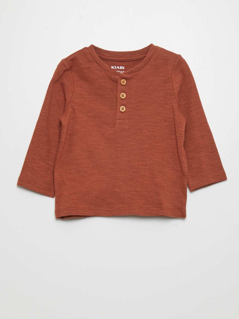 T-shirt in jersey a maniche lunghe MARRONE - Kiabi