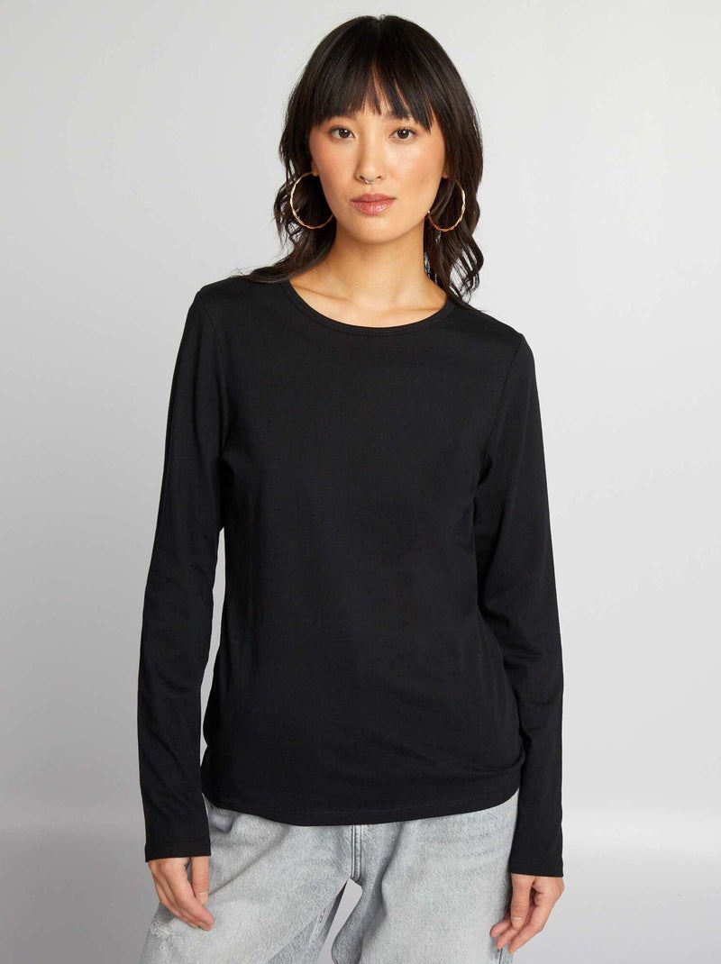 T-shirt in jersey a maniche lunghe nero - Kiabi