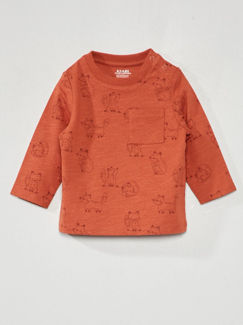 T-shirt in jersey a maniche lunghe ROSSO - Kiabi