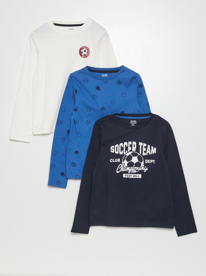 T-shirt in jersey a maniche lunghe Set di 3 BLU - Kiabi