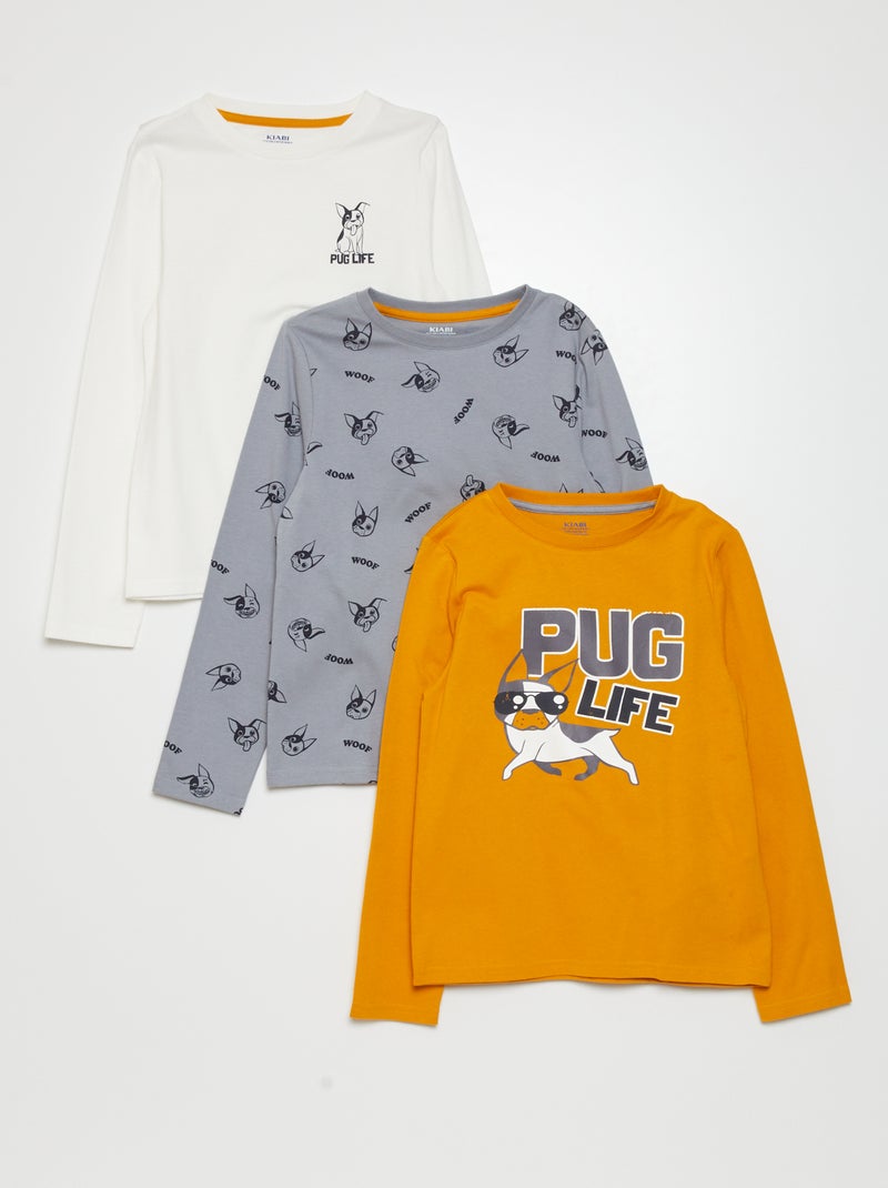 T-shirt in jersey a maniche lunghe Set di 3 GIALLO - Kiabi