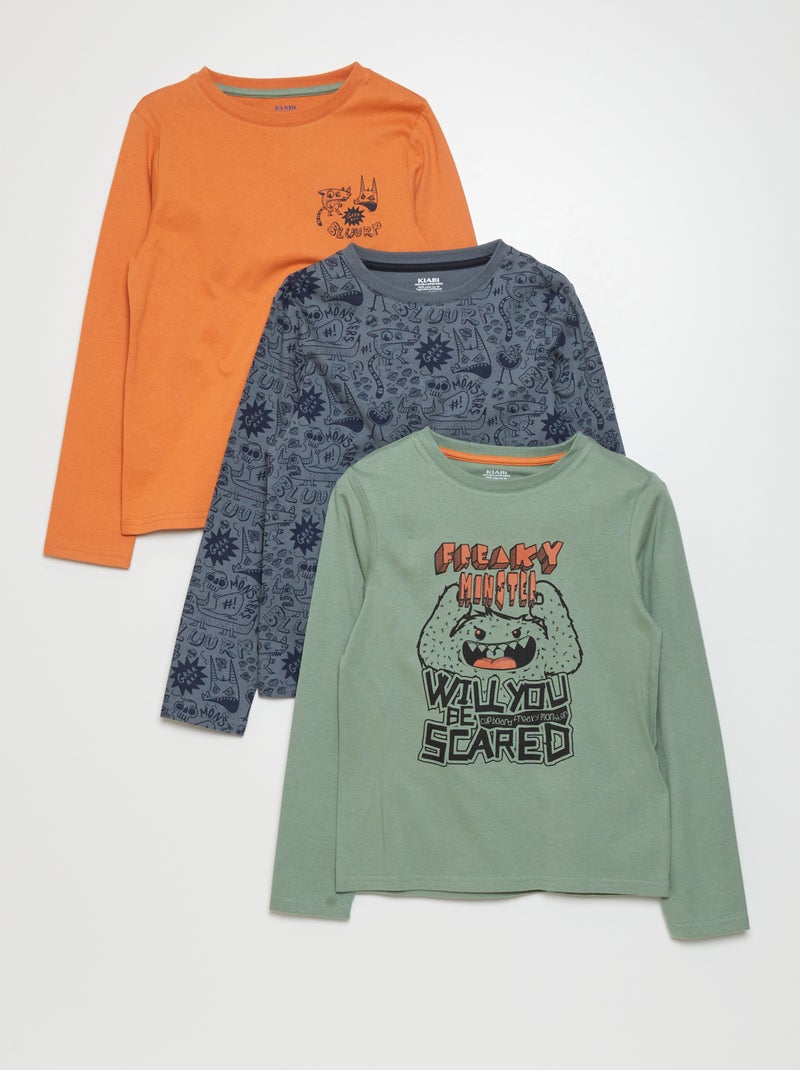 T-shirt in jersey a maniche lunghe Set di 3 KAKI - Kiabi