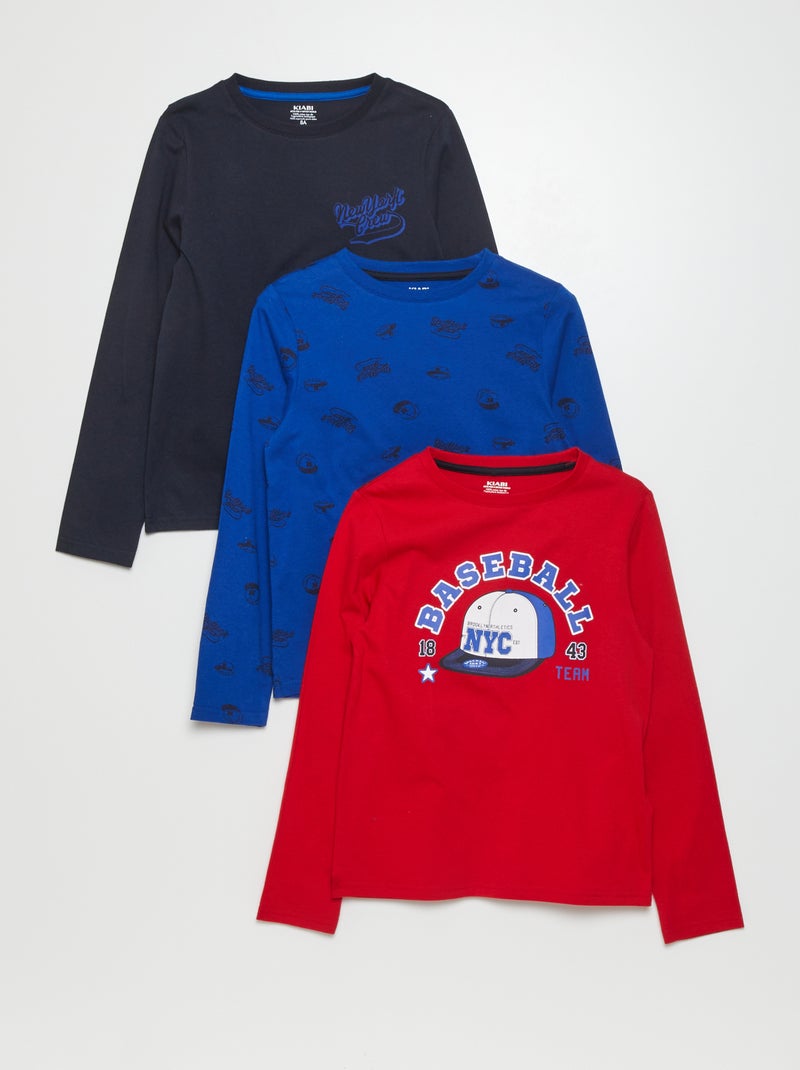 T-shirt in jersey a maniche lunghe Set di 3 ROSSO - Kiabi