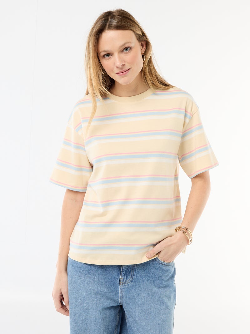 T-shirt in jersey a righe a maniche corte Giallo - Kiabi