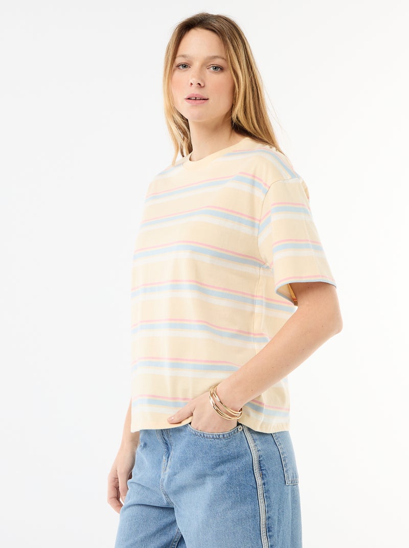T-shirt in jersey a righe a maniche corte Giallo - Kiabi