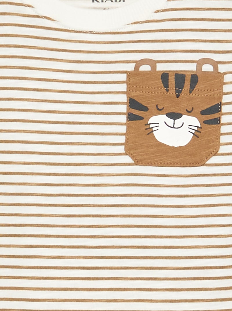 T-shirt in jersey a righe a maniche lunghe Beige - Kiabi