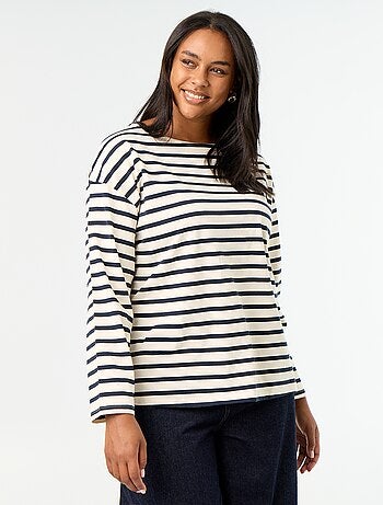T-shirt in jersey a righe a maniche lunghe