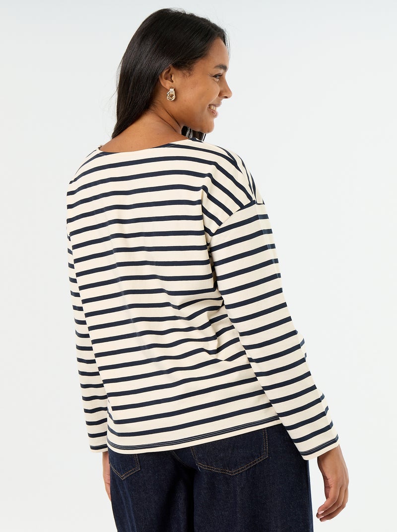 T-shirt in jersey a righe a maniche lunghe Bianco - Kiabi