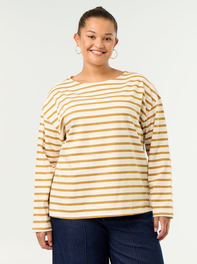 T-shirt in jersey a righe a maniche lunghe Giallo - Kiabi