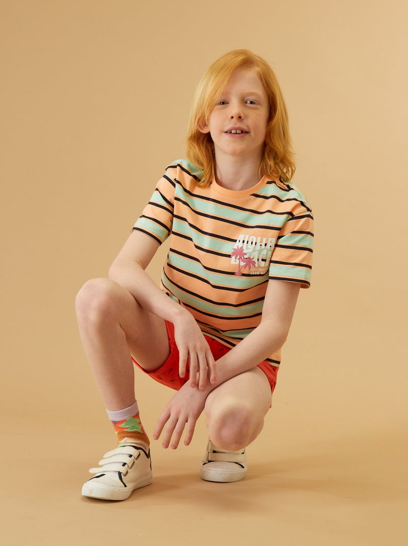 T-shirt in jersey a righe ARANCIONE - Kiabi