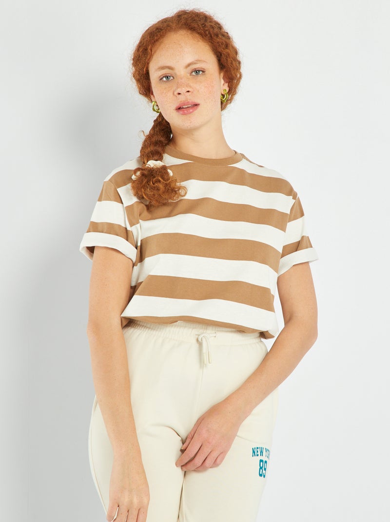 T-shirt in jersey a righe Marrone - Kiabi