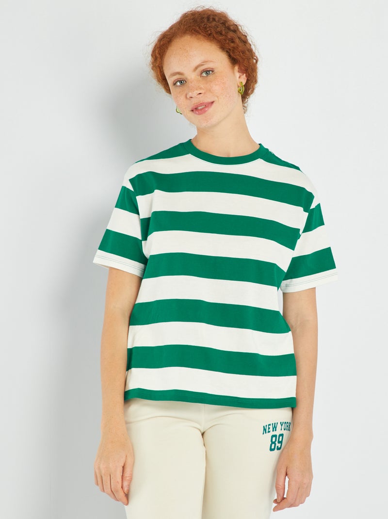 T-shirt in jersey a righe Verde - Kiabi