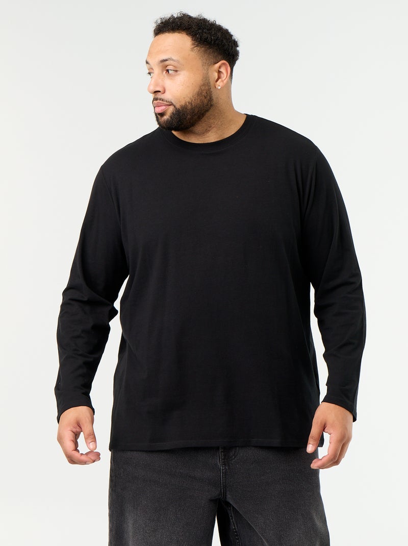 T-shirt in jersey a tinta unita a maniche lunghe Nero - Kiabi