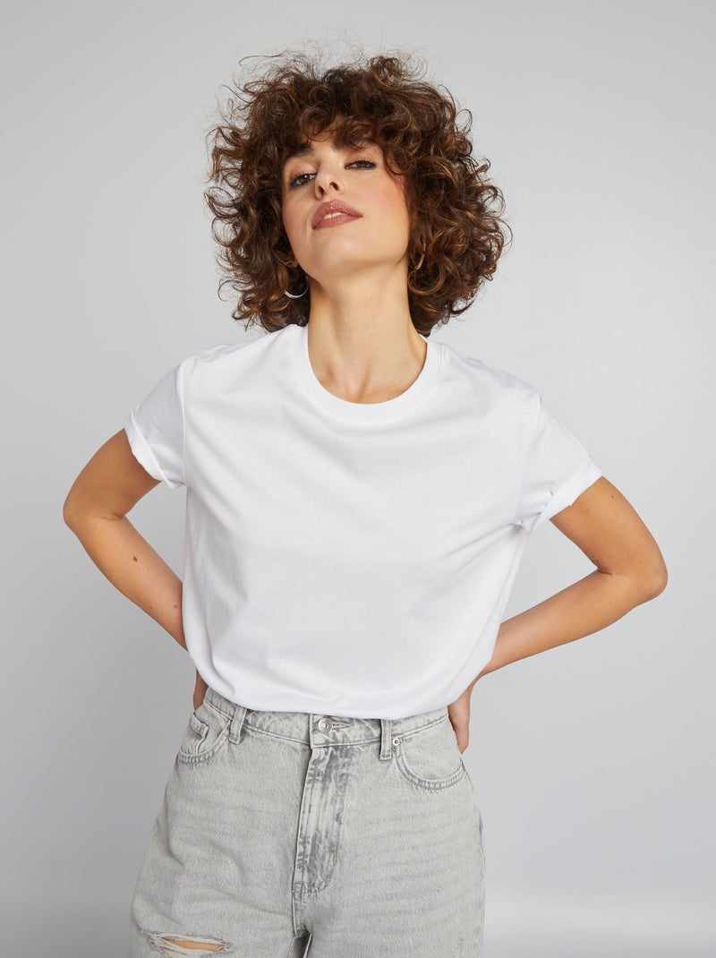 T-shirt in jersey a tinta unita bianco - Kiabi