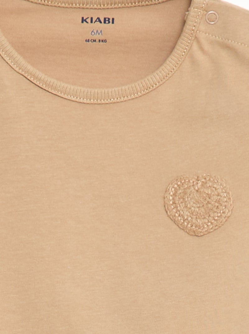 T-shirt in jersey con apertura con bottoni a pressione sulla spalla - Beige - Kiabi