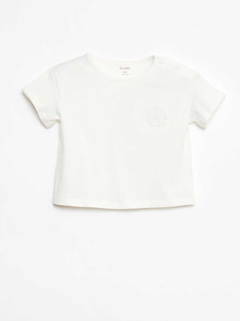 T-shirt in jersey con apertura con bottoni a pressione sulla spalla - Bianco - Kiabi