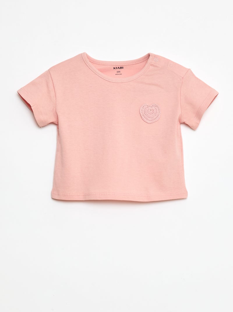 T-shirt in jersey con apertura con bottoni a pressione sulla spalla - Rosa - Kiabi