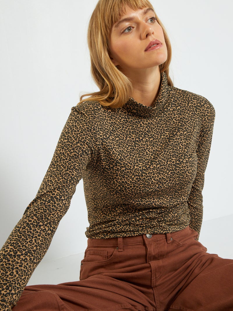 T-shirt in jersey con collo a lupetto BEIGE - Kiabi