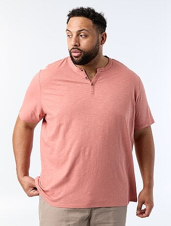 T-shirt in jersey con collo alla tunisiana e maniche corte