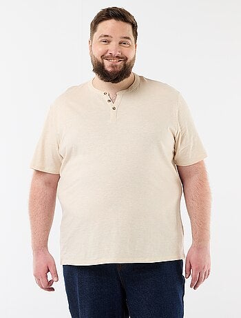 T-shirt in jersey con collo alla tunisina e maniche corte