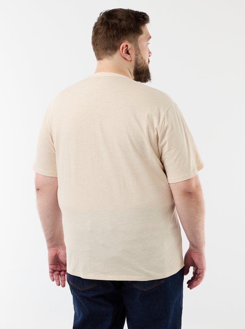 T-shirt in jersey con collo alla tunisina e maniche corte Beige - Kiabi