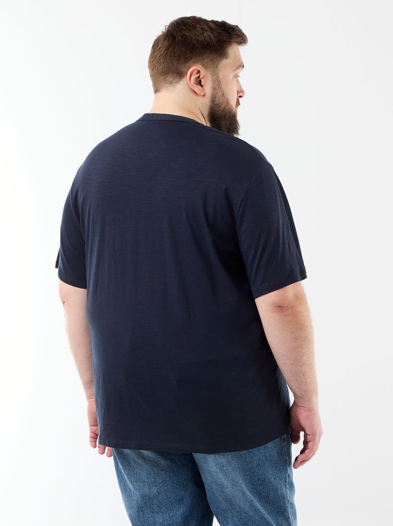 T-shirt in jersey con collo alla tunisina e maniche corte Blu - Kiabi