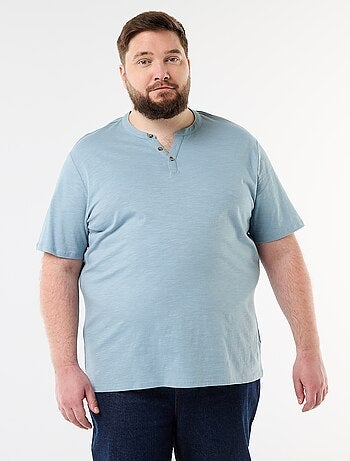T-shirt in jersey con collo alla tunisina e maniche corte
