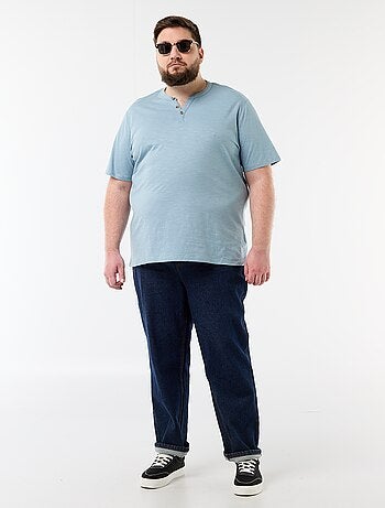 T-shirt in jersey con collo alla tunisina e maniche corte