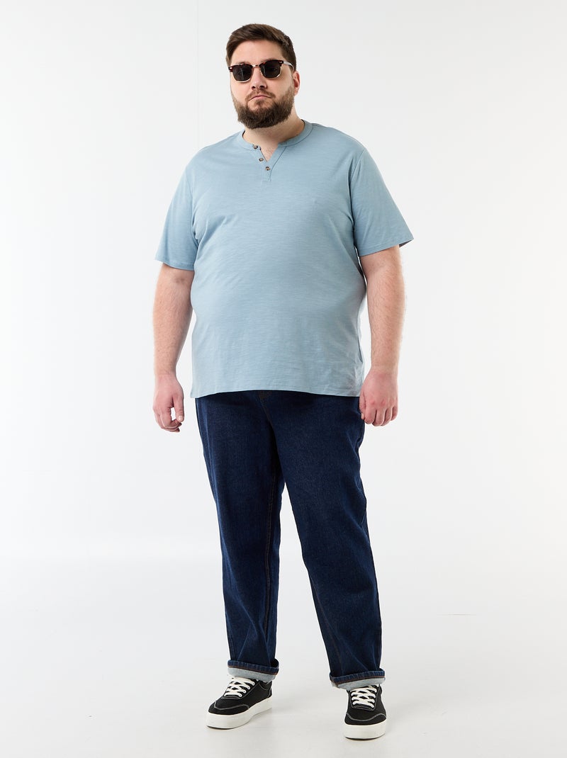 T-shirt in jersey con collo alla tunisina e maniche corte Blu - Kiabi