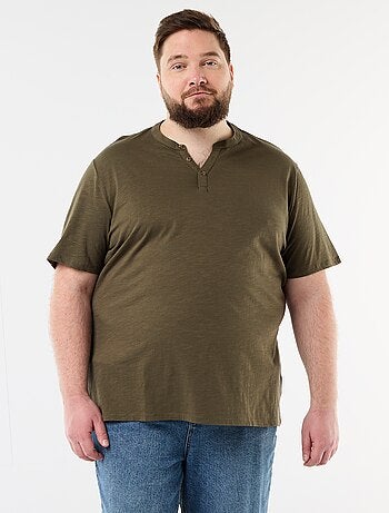 T-shirt in jersey con collo alla tunisina e maniche corte