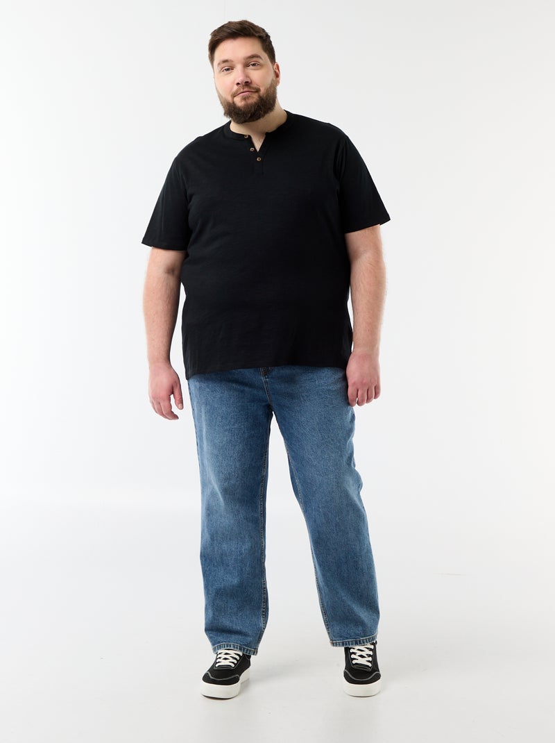 T-shirt in jersey con collo alla tunisina e maniche corte Nero - Kiabi