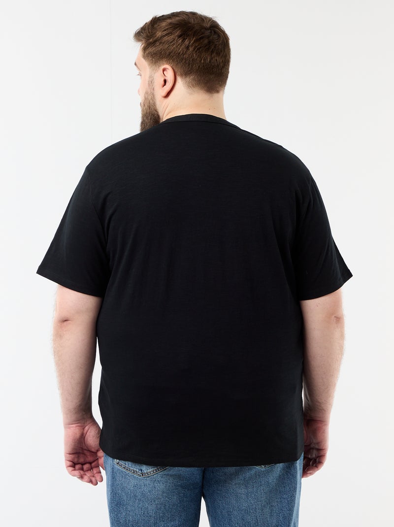 T-shirt in jersey con collo alla tunisina e maniche corte Nero - Kiabi