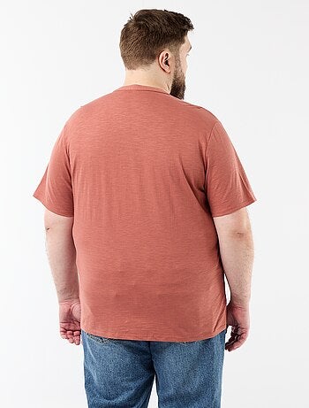 T-shirt in jersey con collo alla tunisina e maniche corte