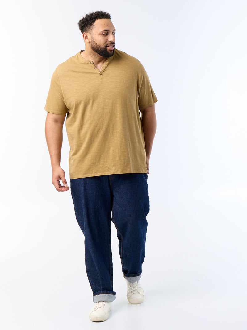 T-shirt in jersey con collo alla tunisina e maniche corte Verde - Kiabi