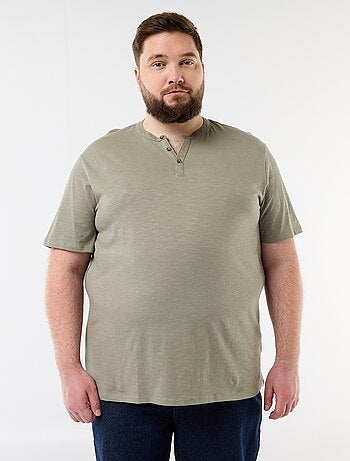 T-shirt in jersey con collo alla tunisina e maniche corte