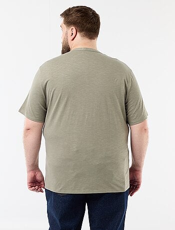 T-shirt in jersey con collo alla tunisina e maniche corte