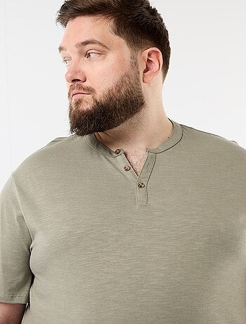 T-shirt in jersey con collo alla tunisina e maniche corte