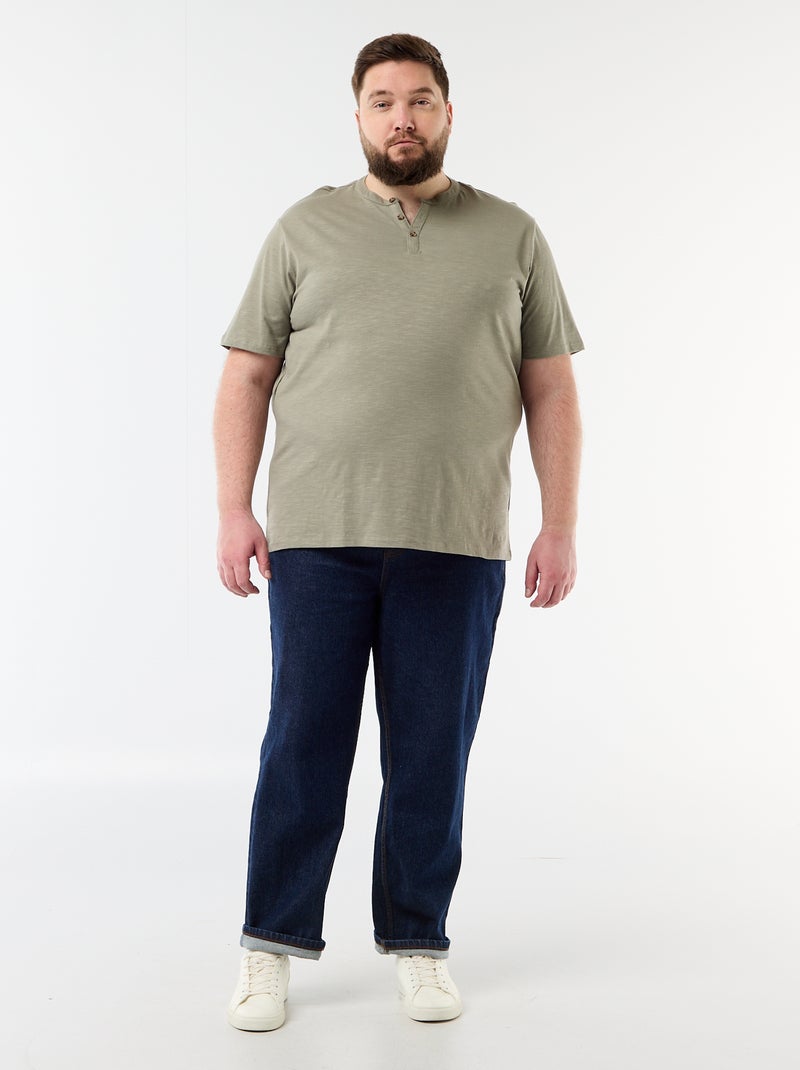 T-shirt in jersey con collo alla tunisina e maniche corte Verde - Kiabi