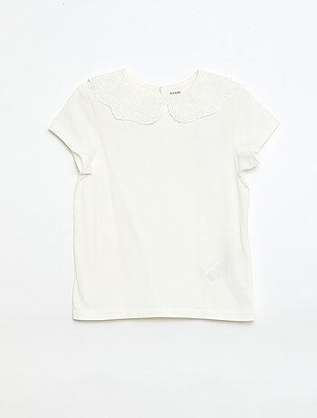 T-shirt in jersey con collo rotondo e ricami inglesi