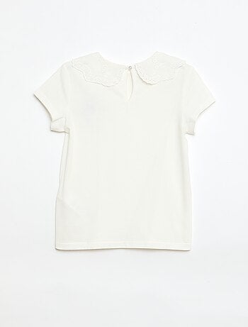T-shirt in jersey con collo rotondo e ricami inglesi
