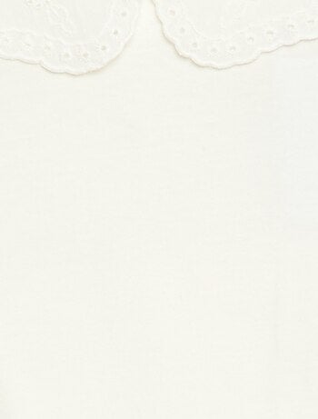 T-shirt in jersey con collo rotondo e ricami inglesi